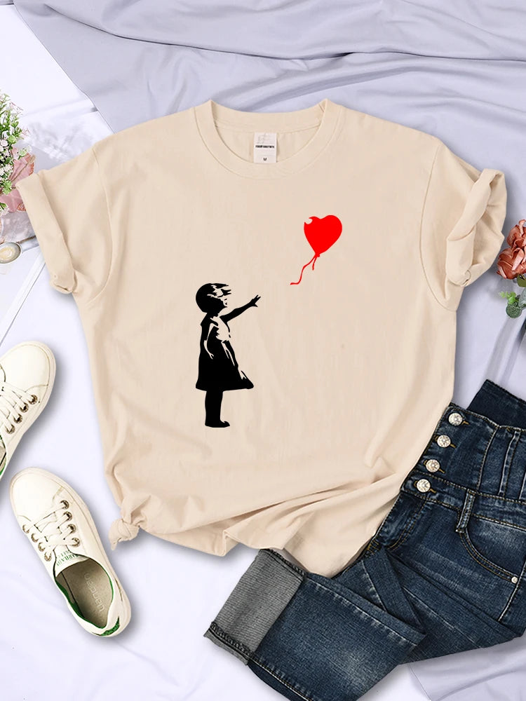 Let'S Fly Love Balloons Prints Womens T-Shirt Soft Breathable