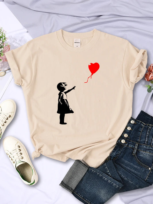 Let'S Fly Love Balloons Prints Womens T-Shirt Soft Breathable