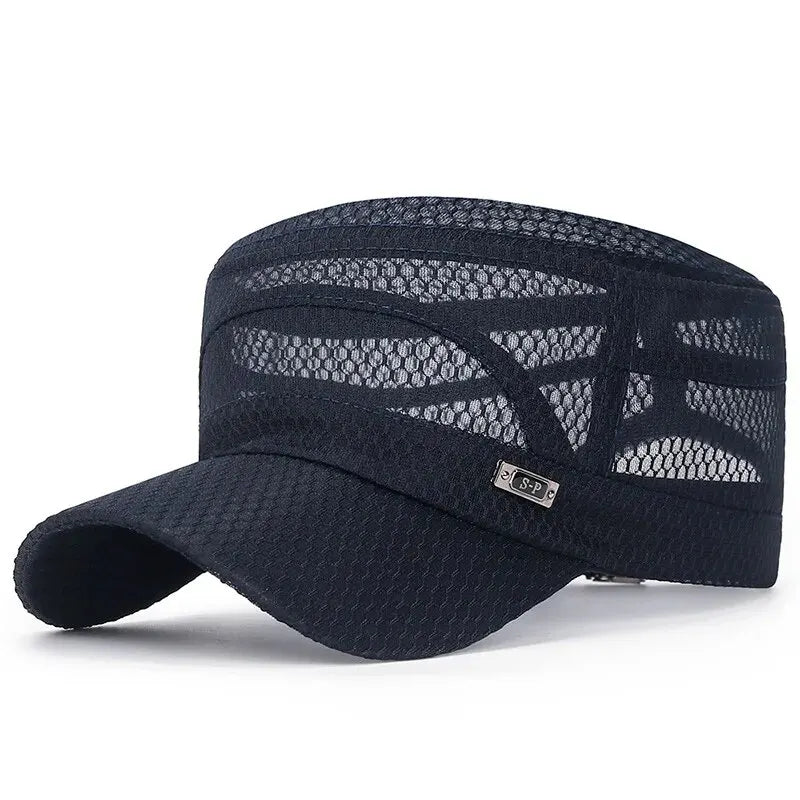 New Iron Label Full Net Breathable Flat Cap For Men Casual