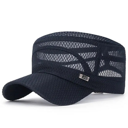 New Iron Label Full Net Breathable Flat Cap For Men Casual