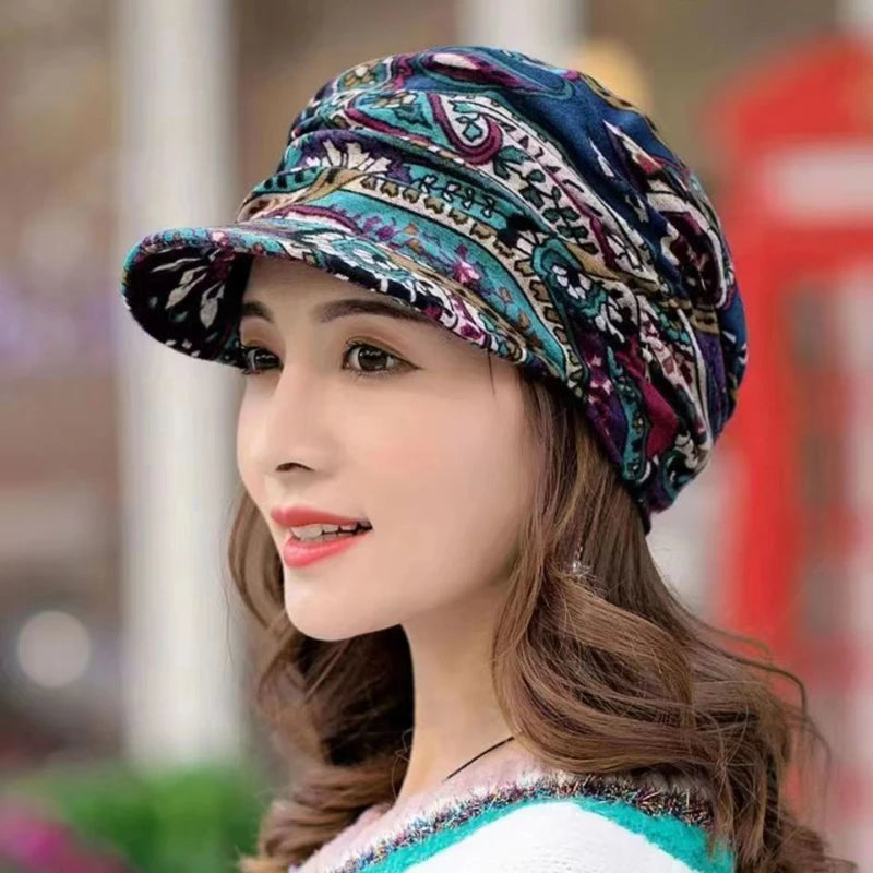 New Autumn Women Peaked Cap Short Brim Warm Foldable