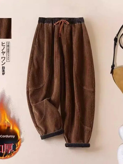 Thickened Corduroy Harlan Pants Women's High Waist Drawstring