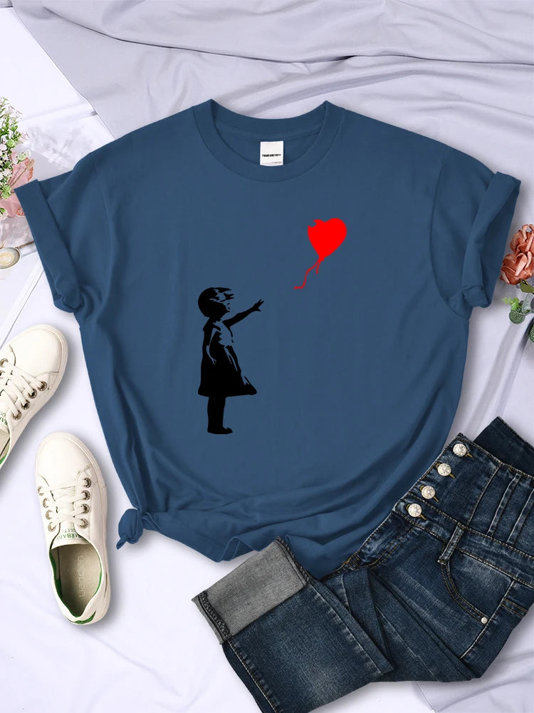 Let'S Fly Love Balloons Prints Womens T-Shirt Soft Breathable