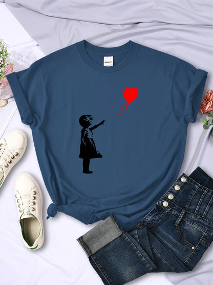 Let'S Fly Love Balloons Prints Womens T-Shirt Soft Breathable