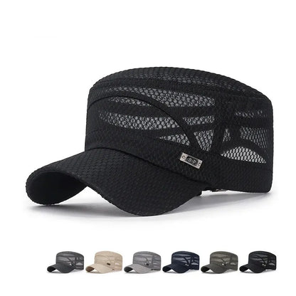 New Iron Label Full Net Breathable Flat Cap For Men Casual