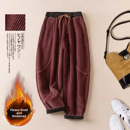 Thickened Corduroy Harlan Pants Women's High Waist Drawstring