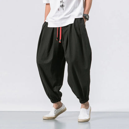 New Oversized Men Harem Pants Loose Chinese Style Cotton