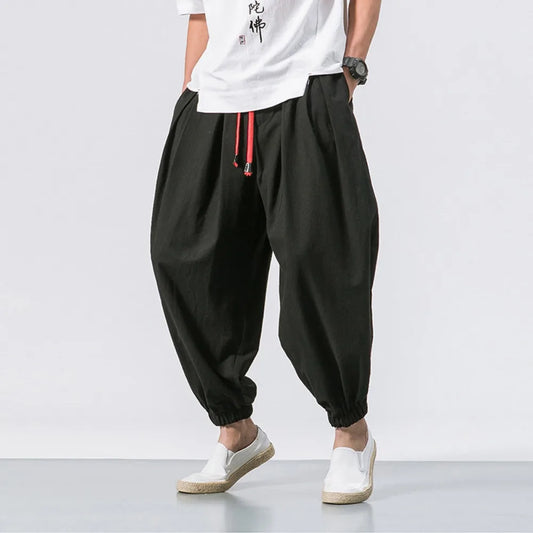 New Oversized Men Harem Pants Loose Chinese Style Cotton
