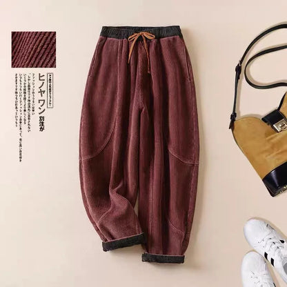 Thickened Corduroy Harlan Pants Women's High Waist Drawstring