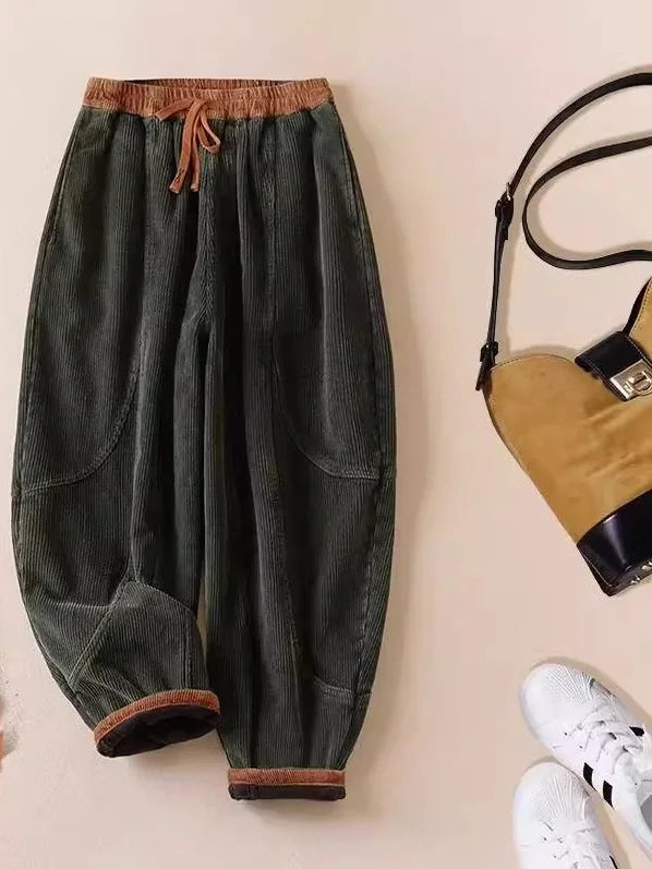 Thickened Corduroy Harlan Pants Women's High Waist Drawstring