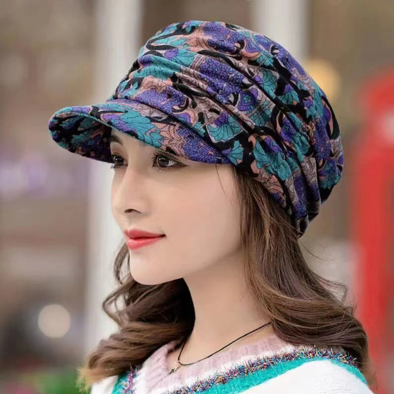 New Autumn Women Peaked Cap Short Brim Warm Foldable