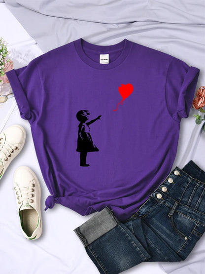 Let'S Fly Love Balloons Prints Womens T-Shirt Soft Breathable