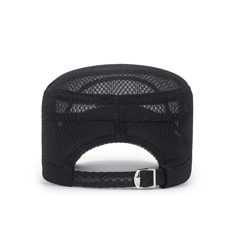 New Iron Label Full Net Breathable Flat Cap For Men Casual