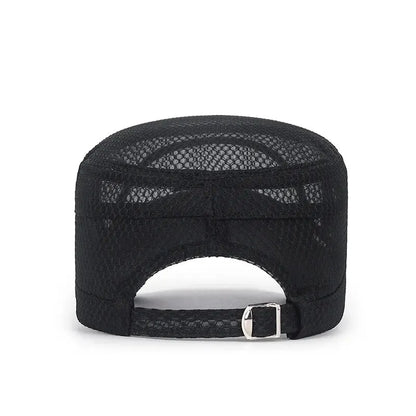 New Iron Label Full Net Breathable Flat Cap For Men Casual