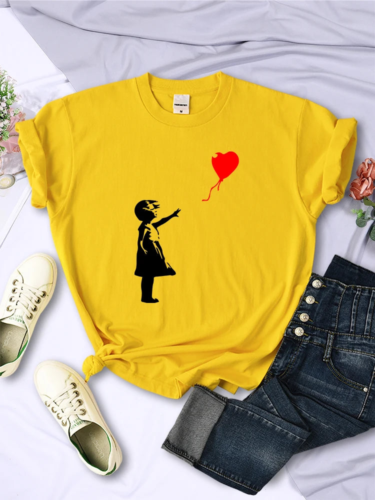 Let'S Fly Love Balloons Prints Womens T-Shirt Soft Breathable