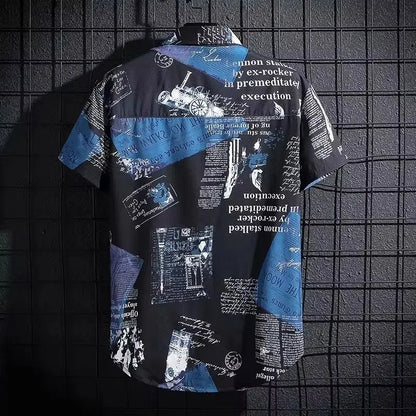 Short sleeved shirt men's thin graffiti print Hong Kong fashion