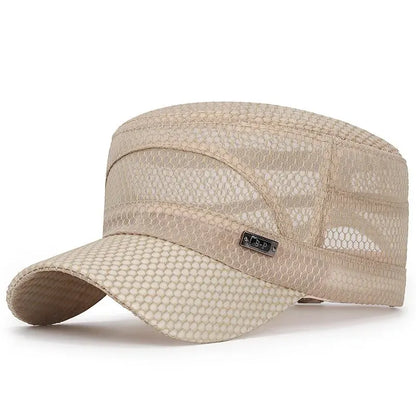 New Iron Label Full Net Breathable Flat Cap For Men Casual