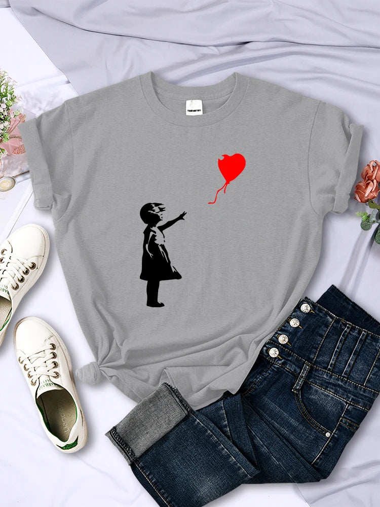 Let'S Fly Love Balloons Prints Womens T-Shirt Soft Breathable