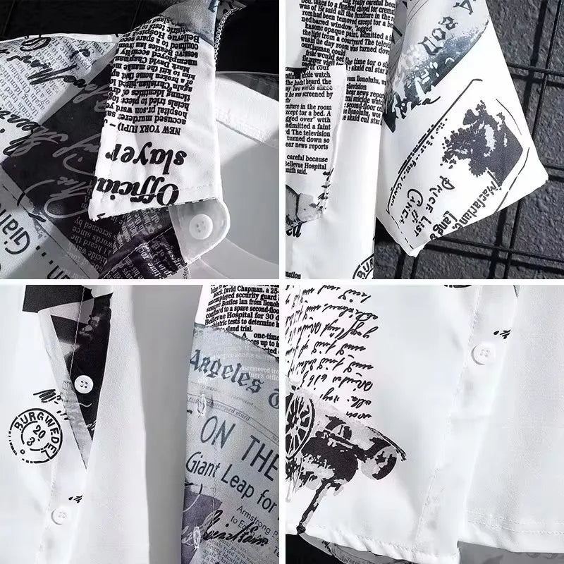 Short sleeved shirt men's thin graffiti print Hong Kong fashion