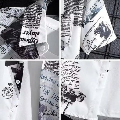 Short sleeved shirt men's thin graffiti print Hong Kong fashion