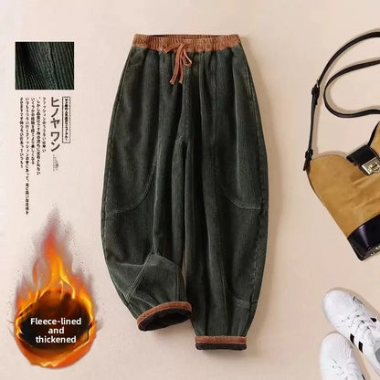 Thickened Corduroy Harlan Pants Women's High Waist Drawstring