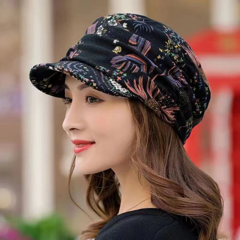 New Autumn Women Peaked Cap Short Brim Warm Foldable