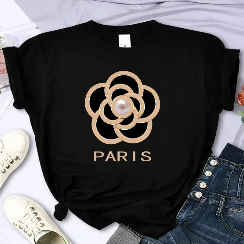 Luxury brand flower women's high-quality summer printed T-shirt
