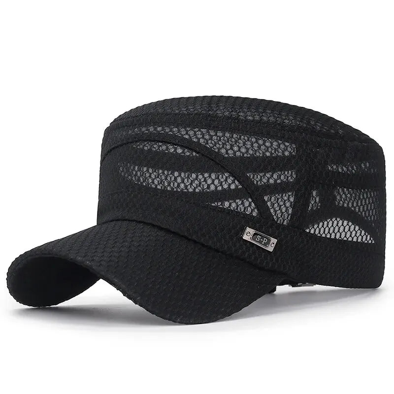 New Iron Label Full Net Breathable Flat Cap For Men Casual