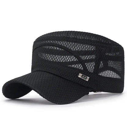 New Iron Label Full Net Breathable Flat Cap For Men Casual