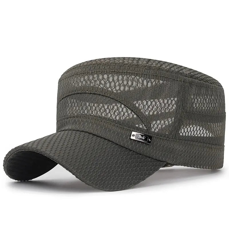 New Iron Label Full Net Breathable Flat Cap For Men Casual
