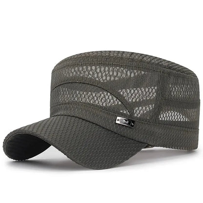 New Iron Label Full Net Breathable Flat Cap For Men Casual