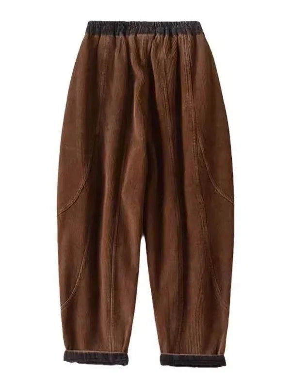 Thickened Corduroy Harlan Pants Women's High Waist Drawstring