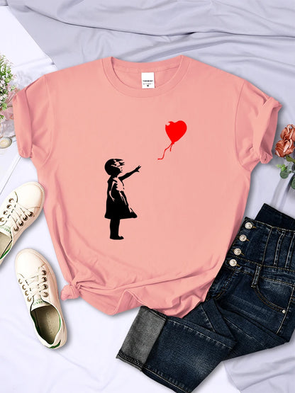 Let'S Fly Love Balloons Prints Womens T-Shirt Soft Breathable