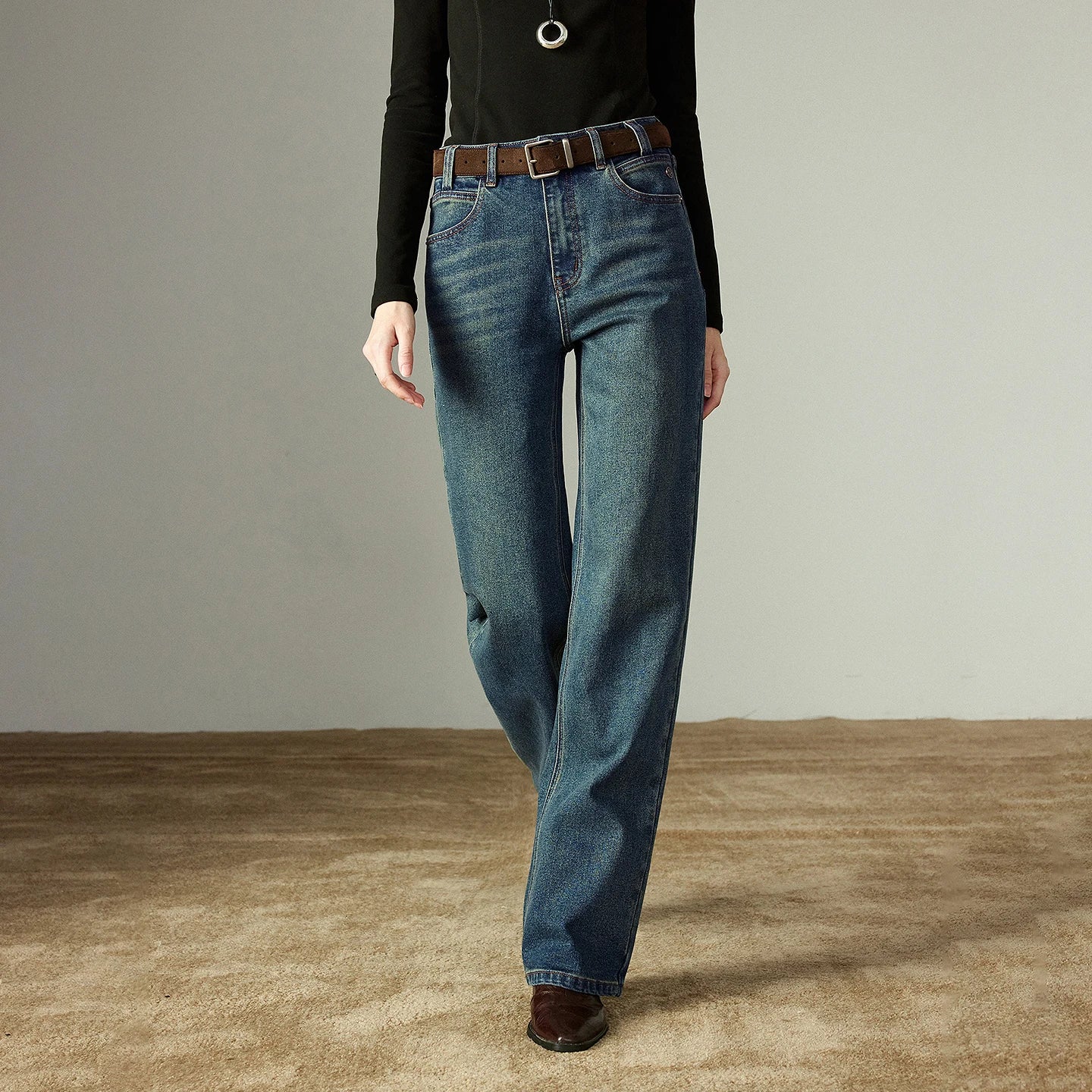 Women Straight Pants  Winter New Mid-low Rise Slimming Baguette