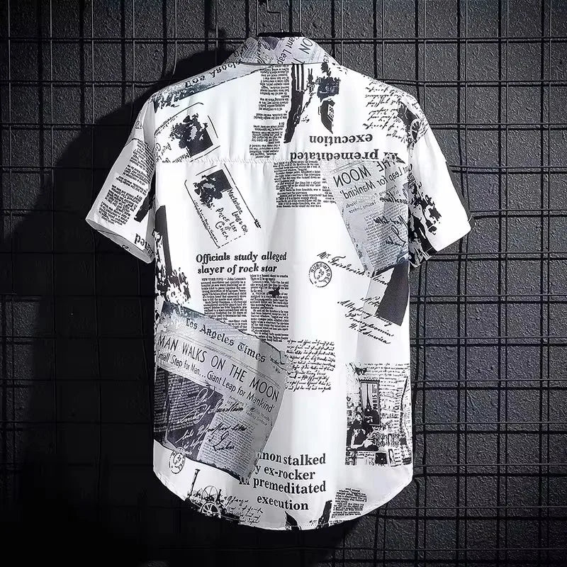 Short sleeved shirt men's thin graffiti print Hong Kong fashion