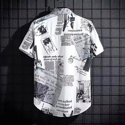 Short sleeved shirt men's thin graffiti print Hong Kong fashion