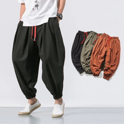 New Oversized Men Harem Pants Loose Chinese Style Cotton
