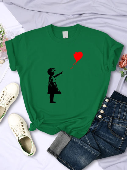 Let'S Fly Love Balloons Prints Womens T-Shirt Soft Breathable