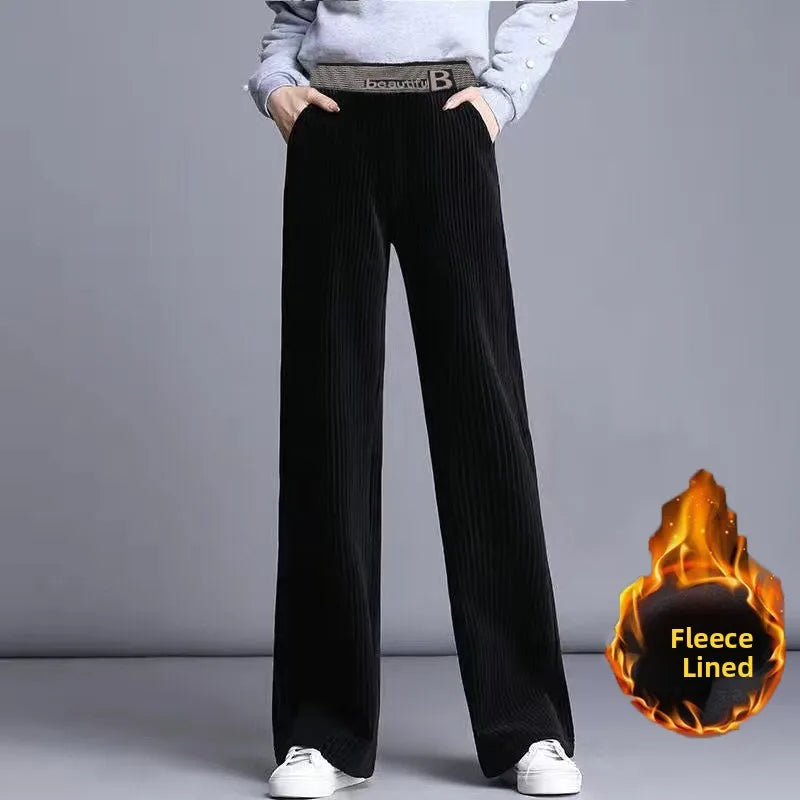 Fce Lined Unlined Corduroy Wide Leg Pants Women Casual Pants