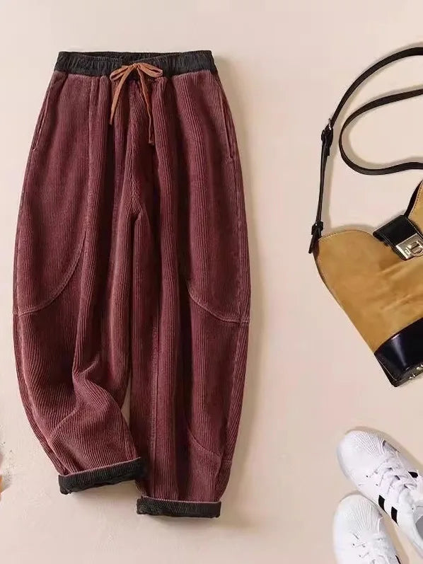 Thickened Corduroy Harlan Pants Women's High Waist Drawstring