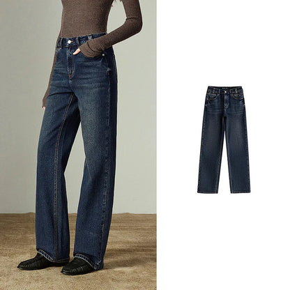 Women Straight Pants  Winter New Mid-low Rise Slimming Baguette