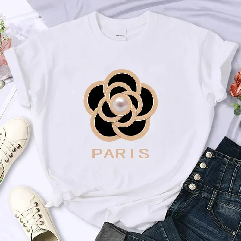 Luxury brand flower women's high-quality summer printed T-shirt