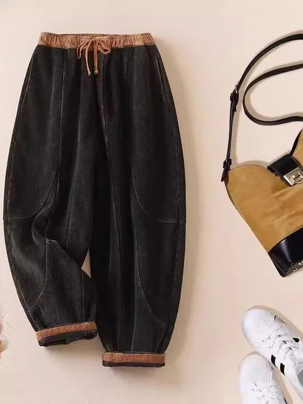 Thickened Corduroy Harlan Pants Women's High Waist Drawstring