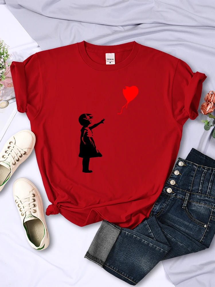 Let'S Fly Love Balloons Prints Womens T-Shirt Soft Breathable