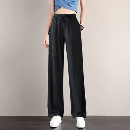 Summer Women Ice Silk Pant Female High Elastic Waist