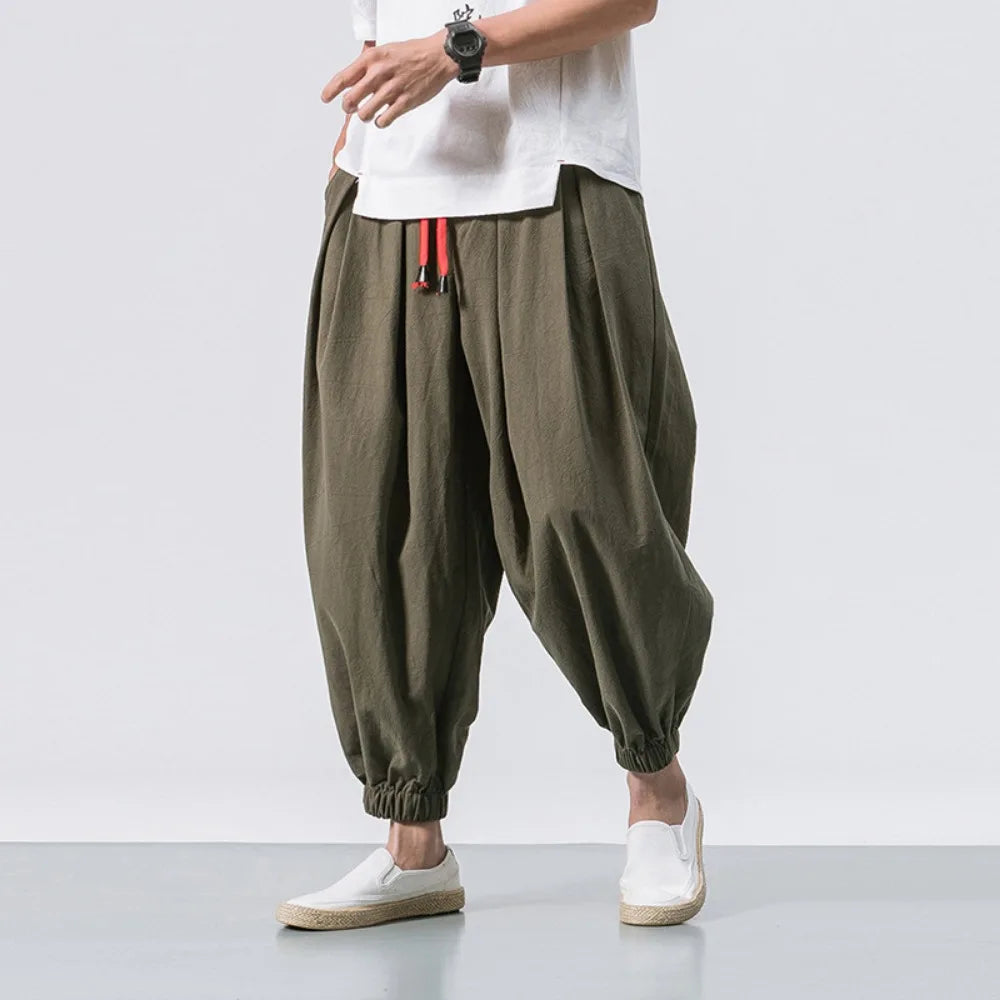 New Oversized Men Harem Pants Loose Chinese Style Cotton