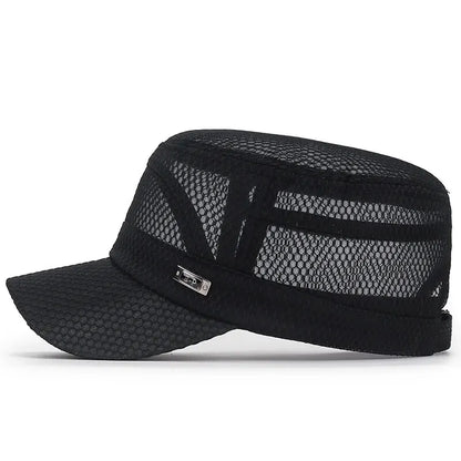 New Iron Label Full Net Breathable Flat Cap For Men Casual