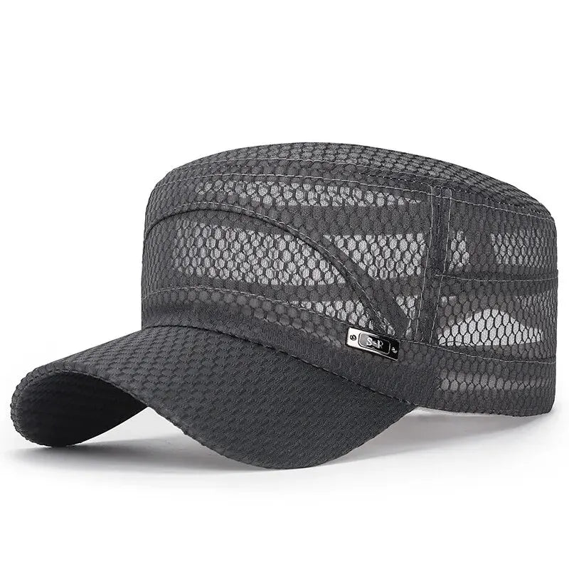 New Iron Label Full Net Breathable Flat Cap For Men Casual