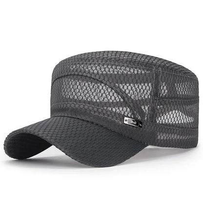 New Iron Label Full Net Breathable Flat Cap For Men Casual