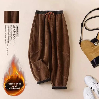 Thickened Corduroy Harlan Pants Women's High Waist Drawstring